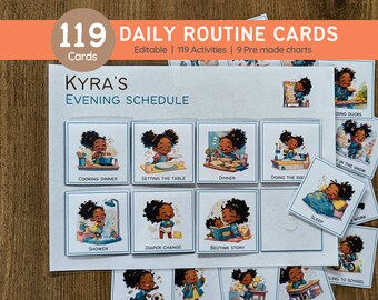 Dagelijkse Routinekaarten | Visueel schema voor kinderen | Dagelijks ritme | Karweioverzicht | Routineschema voor peuters | Preschool Montessori-activiteit BEWERKBAAR