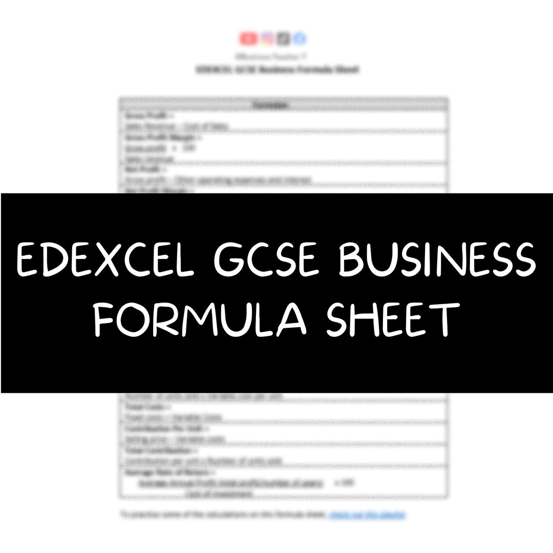 EDEXCEL GCSE Business Formula Sheet - Etsy UK