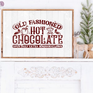 Two Christmas Vintage Farmhouse Style Printable Sign Wall Art Prints, Rustic Holiday Art, Old Fashioned Hot Chocolate & Cookie Company