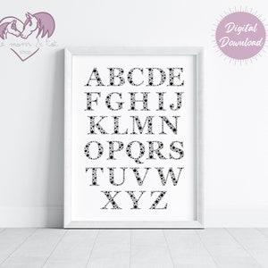 Star Letters Alphabet Print, Boy Girl Gender Neutral Baby Nursery, Printable Celestial Wall Art Decor, Kids Bedroom Space Digital Download