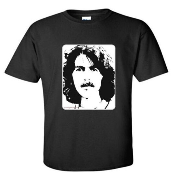 George Harrison Adult Black Crew T-shirt - Liverpool Classic Rock Music Legend - all things must pass - UK T1