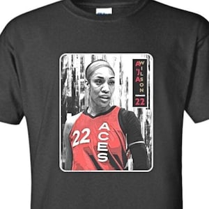 A&#39;ja Wilson - Las Vegas -- Basketball Adult Black Crew T-shirt -T2