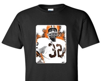 Jim Brown - Cleveland -- Classic Ohio Football Adult Black Crew T-shirt - SU - T1