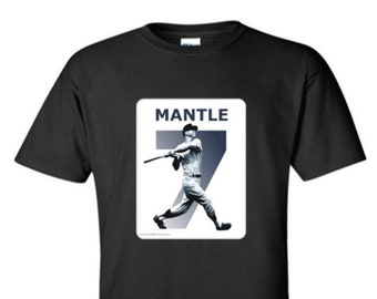Mickey Mantle 7 - New York -- NY Baseball Adult Black Crew T-shirt - NYC - T1