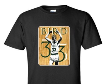 Larry Bird 33 - Boston -- Classic Basketball Adult Black Crew Tshirt - T1