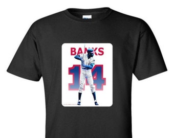 Ernie Banks 14 - Chicago -- Classic Windy City Baseball Adult Black Crew Tshirt - T1