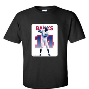 Ernie Banks 14 - Chicago -- Classic Windy City Baseball Adult Black Crew Tshirt -T1