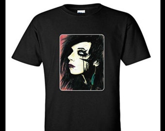Andy Biersack (Black Veil Brides) Adult Black Crew T-shirt -  Orig Artwork of Heavy Metal Music Legend - bvb - T1
