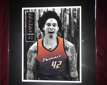 Brittney Griner - Phoenix -- Basketball Matted Wall Art Print - T1