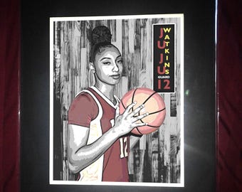 JuJu Watkins -- Basketball Matted Wall Art Print - CA - T1