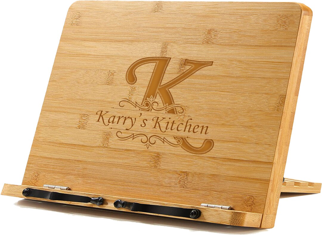 Personalized Bamboo Cookbook Stand Custom Wooden Book Stand Laser