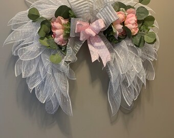 Angel Wings Wreath | One of a Kind Unique Entryway Decor|Baby Room Decor| Girl’s Room | Housewarming | Holiday Gifts | Funeral Arrangement