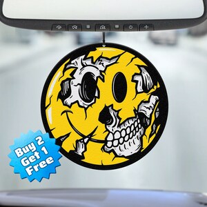 Funny Air Freshener - Skull Happy Face  Freshener - Cute Air Freshener - Cool Air Freshener - Unique Air Freshener - Car Freshie - Gag Gift