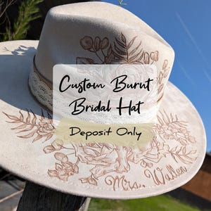 Custom Bridal Hat, Woodburned Hat, Last Name Hat, Wedding Gift, Anniversary Gift, For Bride From Groom, For Wife, From Husband For Fiancé