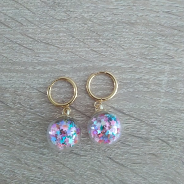 boucles acier inoxydable et boules etoilées idée cadeau pour elle cadeau anniversaire cadeau noël cadeau ado