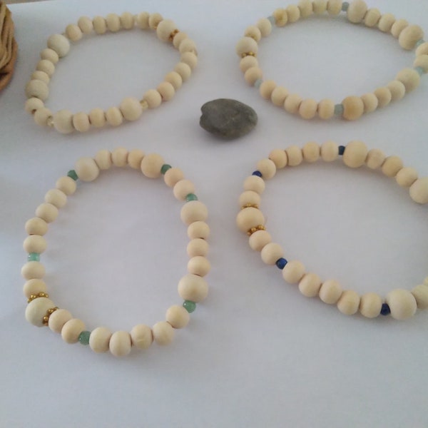 Bracelet nature avec perles bois et perles naturelles idée cadeau pour elle cadeau anniversaire cadeau noël cadeau ados