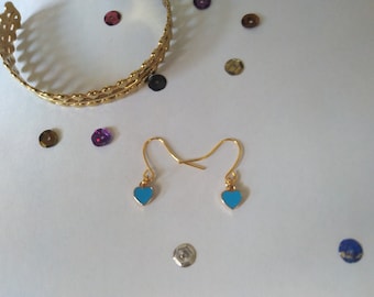 Gold metal earrings with small enamelled hearts birthday gift idea gift for her Christmas gift Valentine's Day gift