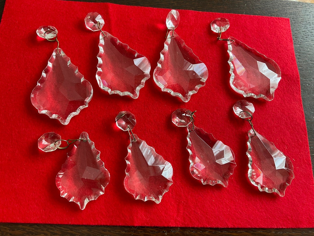 8 ANTIQUE Glass Crystal DECORATIONS Beautiful Thick Bevelled Facet