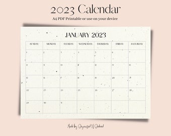 Calendrier A4 2023, impression mouchetée, A4, 11,7" x 8,3", Calendrier simple, calendrier numérique, calendrier imprimable