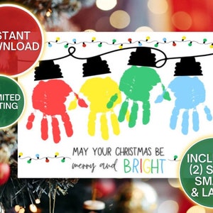 Christmas Lights Handprint Art Craft, Printable, Kids Handprint Art, Gift, Toddler, DIY, First Christmas, Baby Keepsake, Digital Download image 1
