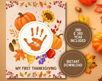 My First Thanksgiving Handprint Art Craft, Printable Kids Toddler Gift, Digital Instant Download, DIY Baby Keepsake, Fall Autumn Activity