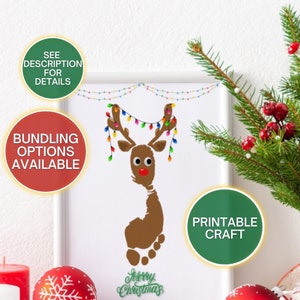 Manualidades navideñas imprimibles con huellas de manos para niños, regalo, manualidades para niños pequeños, primera Navidad, recuerdo de bebé, Rodolfo