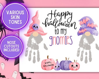 Pink Halloween Gnome Handprint Art Craft Printable, Baby Toddler Kids DIY Footprint, Digital Instant Download, October Activity Keepsake