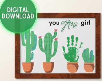 Cactus Handprint Art Craft Printable, Footprint, Baby Keepsake, Toddler, Kids DIY, Daycare Activity, Grandparents Gift, Instant Download