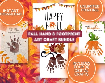 Fall Handprint Art Craft Bundle, Printable Footprint, Digital Download, First Fall, Toddler Baby Kids Keepsake, Daycare Gift