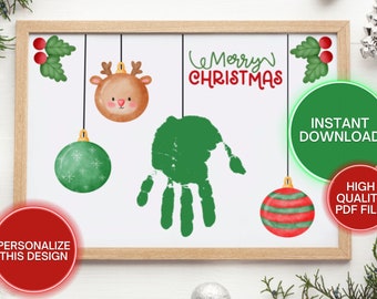 Christmas Handprint Art Craft Printable, Footprint, Infant Toddler Kid DIY Gift, Ornament Craft, Christmas, Baby Keepsake, Digital Download