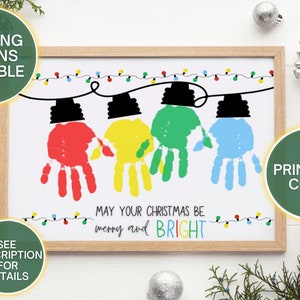 Christmas Lights Handprint Art Craft, Printable, Kids Handprint Art, Gift, Toddler, DIY, First Christmas, Baby Keepsake, Digital Download image 2