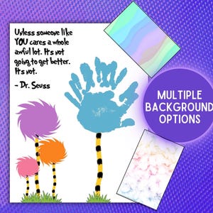 Dr. Seuss Truffula arbres empreinte de main Art artisanat imprimable, livre Lorax, souvenir empreinte bricolage pour tout-petits bébé, garderie en téléchargement numérique