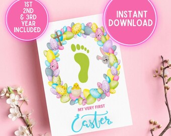 My First Easter Footprint Art Craft Printable, Spring April Daycare Gift, Second Third Easter Baby Toddler DIY Activity, Instant Download