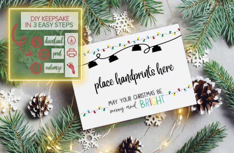 Christmas Lights Handprint Art Craft, Printable, Kids Handprint Art, Gift, Toddler, DIY, First Christmas, Baby Keepsake, Digital Download image 3