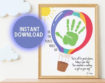 Oh The Places You’ll Go Book Handprint Art Craft Printable, Kids Toddler Baby DIY Footprint Keepsake Gift, Daycare Pre-K Digital Download