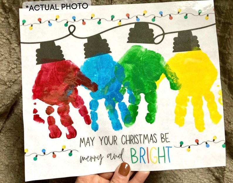 Christmas Lights Handprint Art Craft, Printable, Kids Handprint Art, Gift, Toddler, DIY, First Christmas, Baby Keepsake, Digital Download image 4