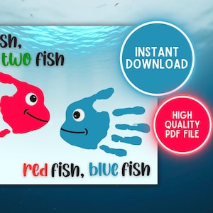 One Fish Two Fish Red Blue Fish Book Handprint Art Craft Printable, Kids Toddler Baby DIY Footprint Keepsake, Daycare Pre-K Digital Download