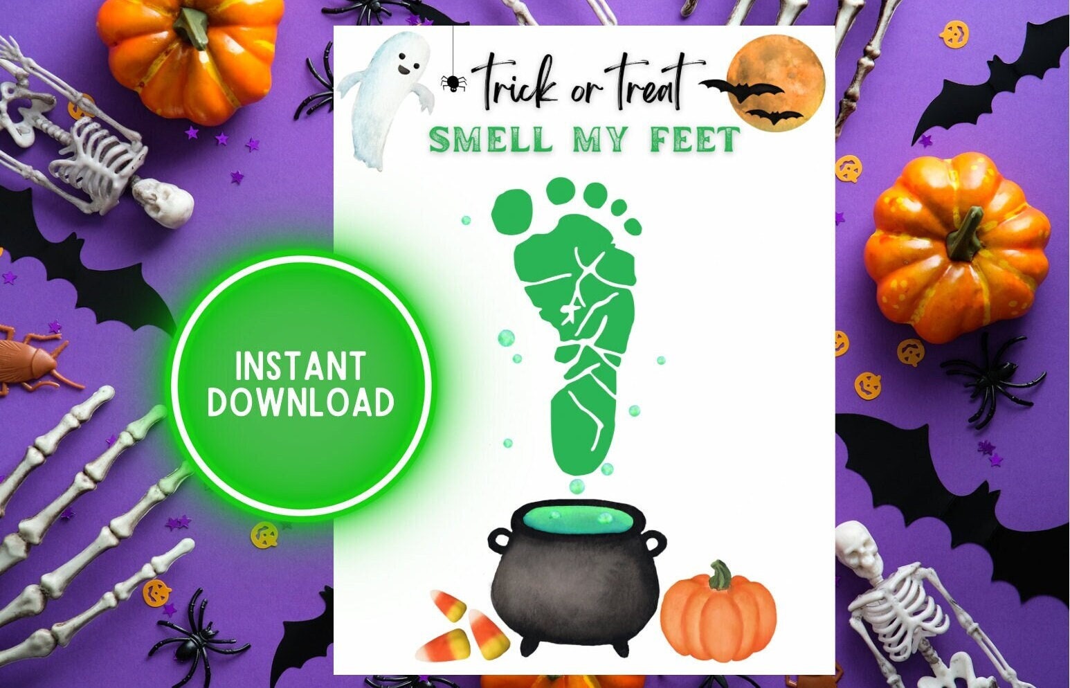 Halloween Footprint Art Craft Printable, Handprint Trick or Treat Smell ...