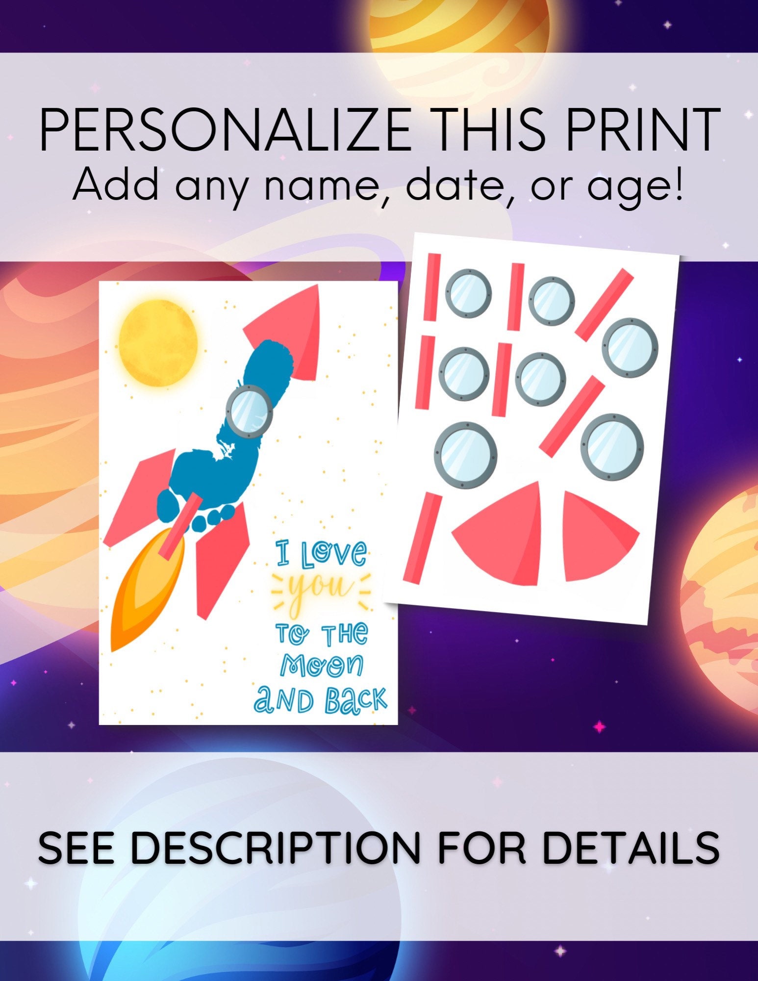 Rocket Ship Footprint Art Craft Printable, Kids Toddler Baby DIY ...