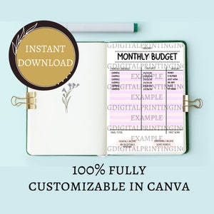 Planejador de orçamento mensal, rastreador de orçamento financeiro, download digital, Canva para impressão, modelo para impressão, modelo para download instantâneo