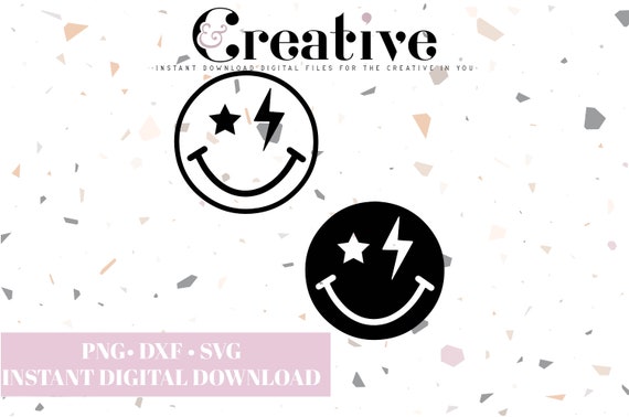 Lightning Bolt Star Smiley SVG, Retro Smiley Set, Trendy Lightning Bolt Star Smiley SVG, Retro Smiley Set, Trendy
