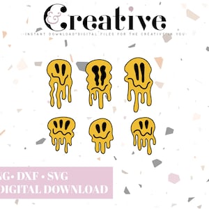 Melting Smiley SVG, Retro Smiley Set, Trendy Decal Files, cut files for cricut, svg, png, dxf