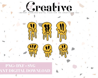 Melting Smiley SVG, Retro Decal Cut Files (Digital Download)