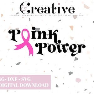 Pink Power Breast Cancer Ribbon SVG Decal Files, cut files for cricut, svg, png, dxf