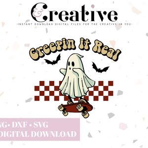 Creepin it Real Skater Ghost Decal Files, cut files for cricut, svg, png, dxf