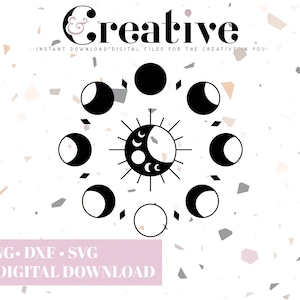 SVG Celestial, SVG da Lua, Fase da Lua Celestial, SVG da Lua Floral, Arquivos de Decalques, arquivos de corte para cricut, svg, png, dxf