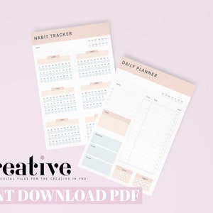 Minimalist Peach Weekly Planner and Habit Tracker Files, A4 size, instant download PDF