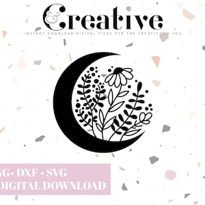 SVG Celestial, SVG da Lua, Fase da Lua Celestial, SVG da Lua Floral, Arquivos de Decalques, arquivos de corte para cricut, svg, png, dxf