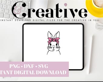Bunny with Head Wrap, Easter SVG, Easter Sign, Easter Shirt SVG Decal Files, cut files for cricut, svg, png, dxf