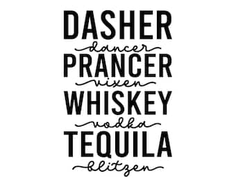 Nombres de renos navideños, whisky, vodka y tequila, archivo SVG (descarga digital)